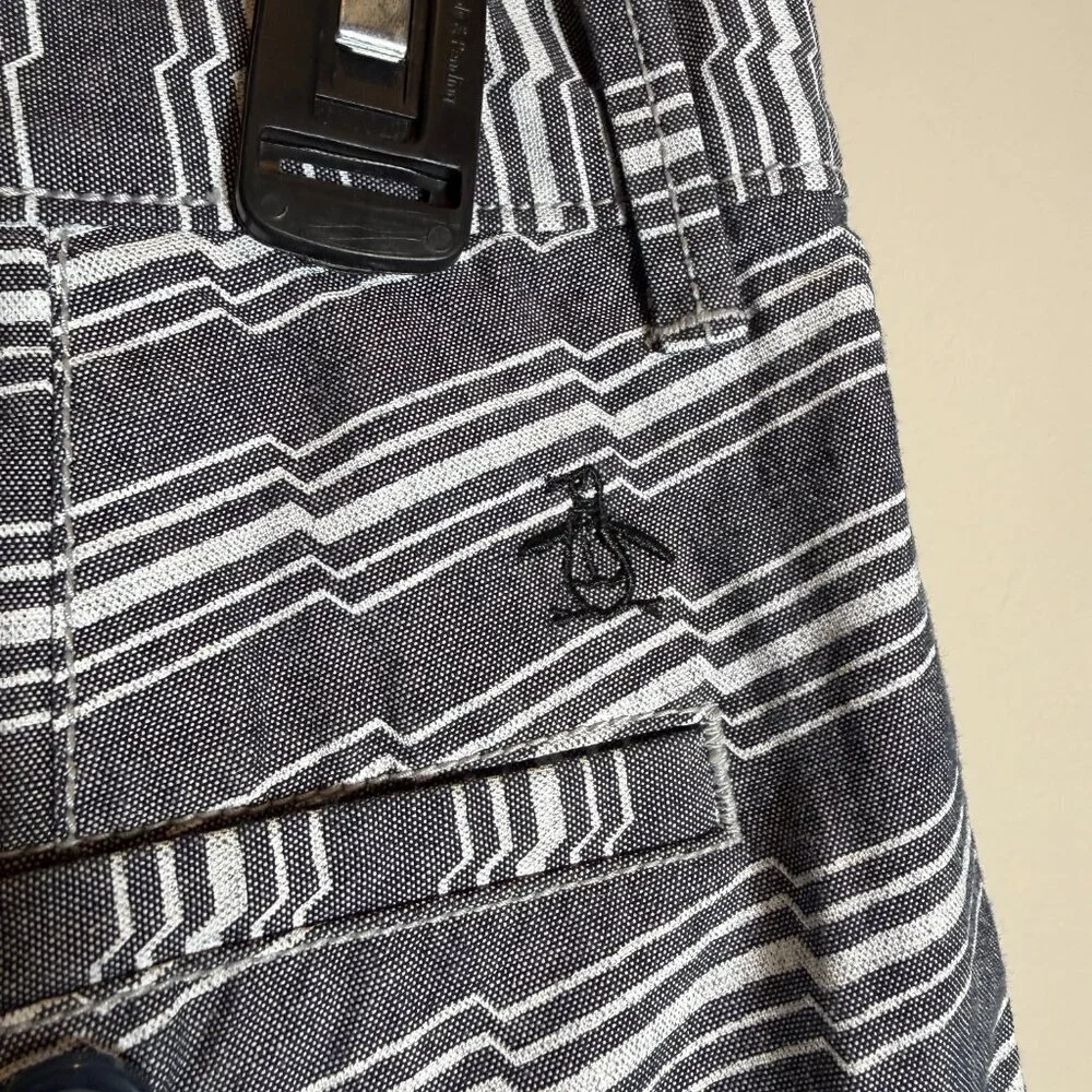 Original Penguin Striped Chino Shorts Men's 31 Gray Preppy Golf Outdoor 7.5